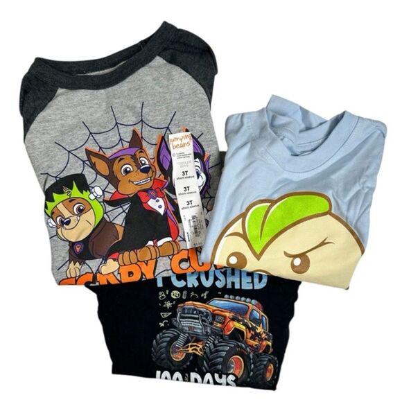 NWT Toddler Boys Set of 3 Graphic Tee Shirts - Black, Blue, Gray - Size 3 - Picture 1 of 13
